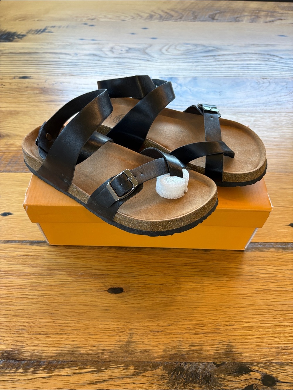 Love Black Strappy Cork Footbed Sandals with adjustable strap - Size 7-1/2
